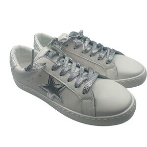 Vintage Havana Carla Glitter shoelaces silver star with checkered design Size 8